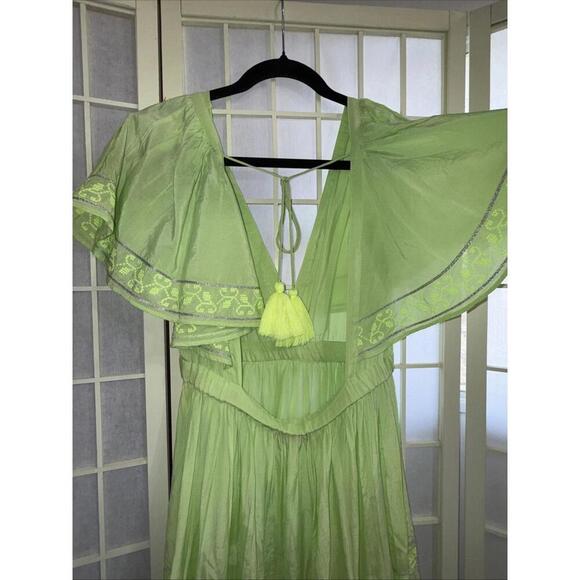 Pranella Embroidered Tiered Flutter Sleeve Floral Boho Beach Designer Dress S/M - Picture 6 of 15